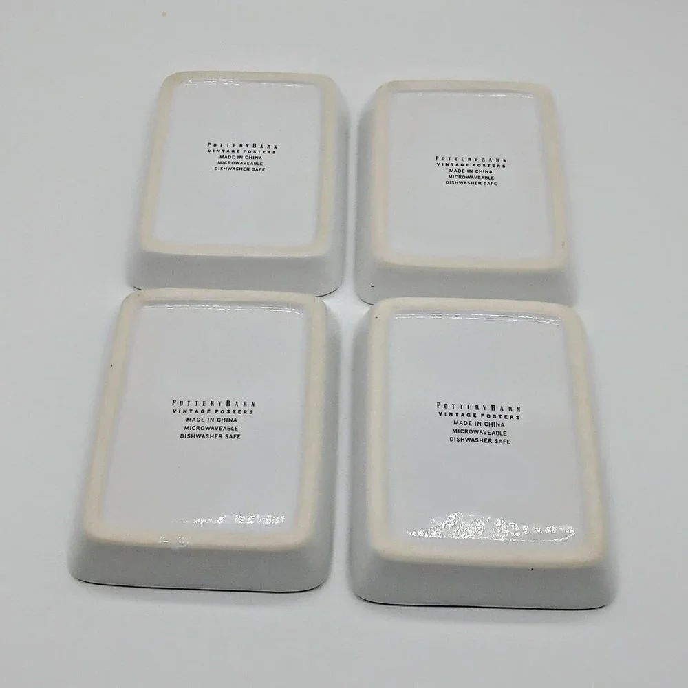 Pottery Barn Vintage Posters 5-Pc. Ceramic Tray Set
